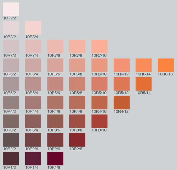 Munsell Color Card 10R1/2 10R1/4 10R1/6 10R2/2 10R2/4 10R2/6 10R2/8 10R3/2 10R3/4 10R3/6 10R3/8 10R3/10 10R4/2 10R4/4 10R4/6 10R4/8 10R4/10 10R4/12 10R5/2 10R5/4 10R5/6 10R5/8 10R5/10 10R5/12 10R5/14 10R6/2 10R6/4 10R6/6 10R6/8 10R6/10 10R6/12 10R6/14 10R6/16 10R7/2 10R7/4 10R7/6 10R7/8 10R7/10 10R8/2 10R8/4 10R9/2