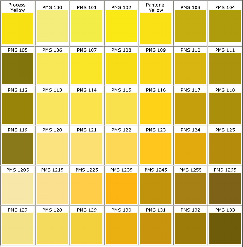 pantone_PMS_Colors_chart Process Yellow PMS 100 PMS 101 PMS 102 Pantone Yellow PMS 103 PMS 104 PMS 105 PMS 106 PMS 107 PMS 108 PMS 109 PMS 110 PMS 111 PMS 112 PMS 113 PMS 114 PMS 115 PMS 116 PMS 117 PMS 118 PMS 119 PMS 120 PMS 121 PMS 122 PMS 123 PMS 124 PMS 125 PMS 1205 PMS 1215 PMS 1225 PMS 1235 PMS 1245 PMS 1255 PMS 1265 PMS 127 PMS 128 PMS 129 PMS 130 PMS 131